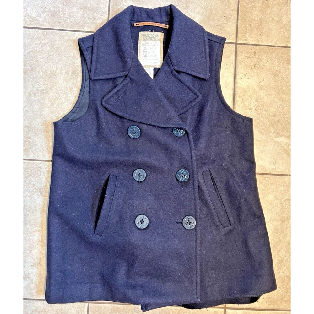 Vintage Abercrombie & Fitch Vest Womens S Navy Double Breasted Wool Nautical